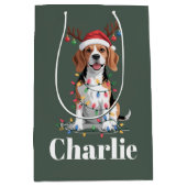 オーダーメイド 名前入り クリスマス ビーグル 犬好き ミディアムペーパーバッグ (正面)