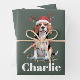 オーダーメイド 名前入り クリスマス ビーグル 犬好き ラッピングペーパーシート