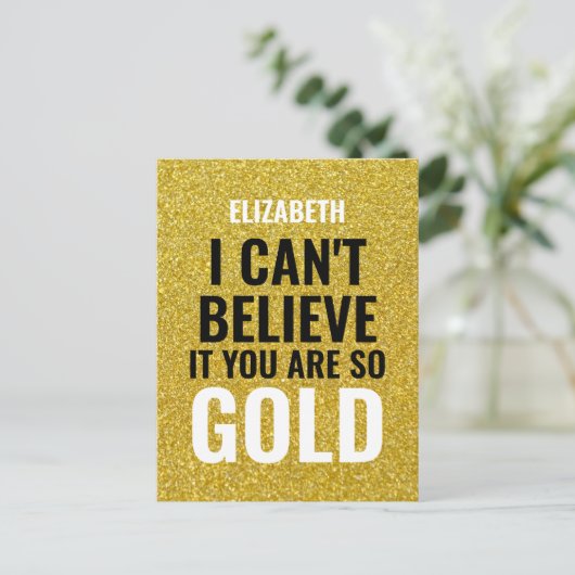 オーダーメイド 名前入り ゴールド モダン 50歳の誕生日 ポストカード (スタンド正面)