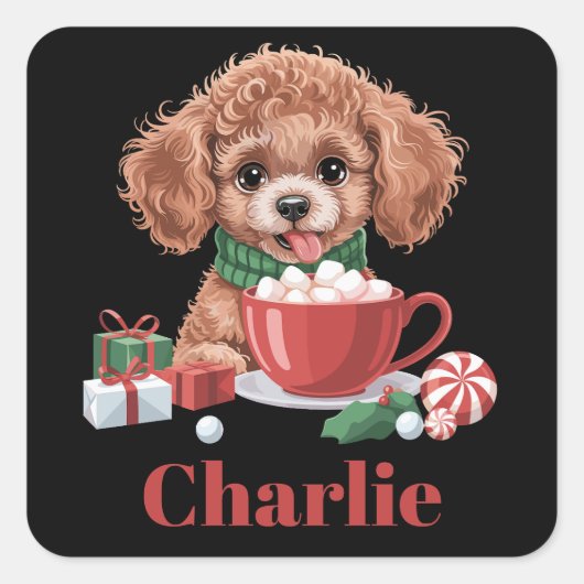 オーダーメイド 名前入り トイプードル 愛犬家 クリスマス スクエアシール (正面)