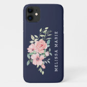 オーダーメイド 名前入り フラワー ブルッシュ ネイビー Case-Mate iPhoneケース (裏面)