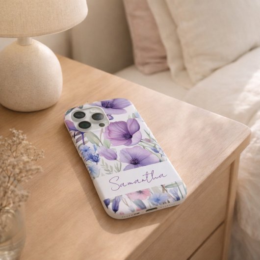 オーダーメイド 名前入り 紫の花 エレガント iPhoneケース