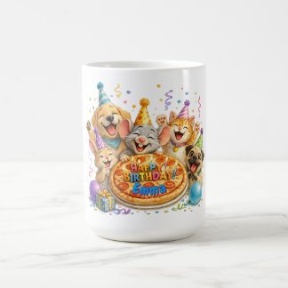 オーダーメイド 名前入り 誕生日 ピザパーティー 動物たち コーヒーマグカップ