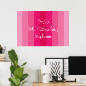 オーダーメイド 名前入り 80歳の誕生日 ピンクストライプ ポスター (ホームオフィス)