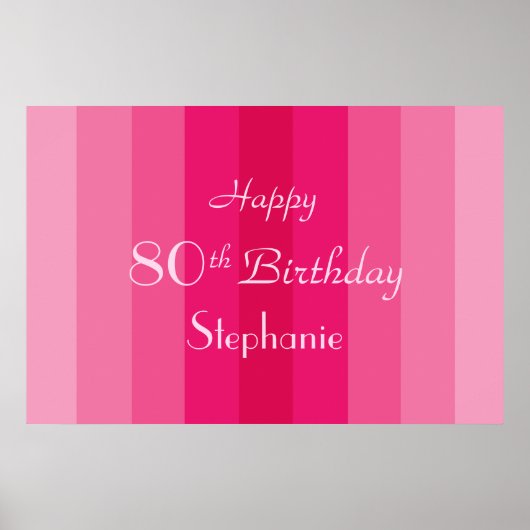 オーダーメイド 名前入り 80歳の誕生日 ピンクストライプ ポスター (正面)