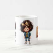 オーダーメイド 名前入り D 眠そうな朝のチェック柄 キャラクター コーヒーマグカップ (中央)