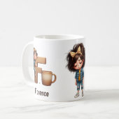 オーダーメイド 名前入り F 眠い朝のチェック柄 キャラクター コーヒーマグカップ (正面左)