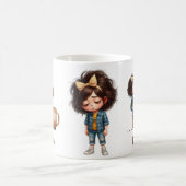 オーダーメイド 名前入り F 眠い朝のチェック柄 キャラクター コーヒーマグカップ (中央)