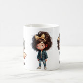 オーダーメイド 名前入り P 眠い朝のチェック柄 キャラクター コーヒーマグカップ (中央)