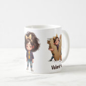 オーダーメイド 名前入り V 眠い朝のチェック柄 キャラクター コーヒーマグカップ (正面右)