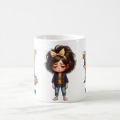 オーダーメイド 名前入り V 眠い朝のチェック柄 キャラクター コーヒーマグカップ (中央)