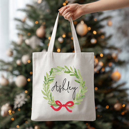 オーダーメイド 名前 クリスマス リース トートバッグ 女性用