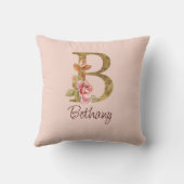 オーダーメイド 名前 ゴールド箔 バラ色 ピンクのバラ レター B クッション (裏面)
