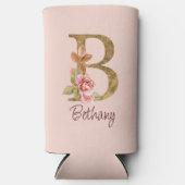 オーダーメイド 名前 ゴールド箔 バラ色 ピンクのバラ レター B スリム缶クーラー (正面)