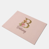 オーダーメイド 名前 ゴールド箔 バラ色 ピンクのバラ レター B ドアマット (アングル)