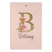 オーダーメイド 名前 ゴールド箔 バラ色 ピンクのバラ レター B ミニクリップボード (裏面)