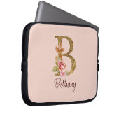 オーダーメイド 名前 ゴールド箔 バラ色 ピンクのバラ レター B ラップトップスリーブ (正面右)