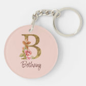 オーダーメイド 名前 ゴールド箔 バラ色 ピンク ローズ レター B キーホルダー (裏面)