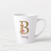 オーダーメイド 名前 ゴールド箔 バラ色 プレゼント レター B カフェラテマグ (右)