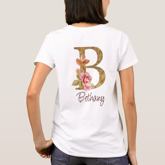 オーダーメイド 名前 ゴールド箔 バラ色 プレゼント B Tシャツ (裏面)