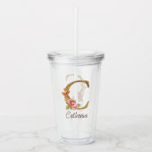 オーダーメイド 名前 ゴールド箔 バラ ピンク くすみ Letter C アクリルタンブラー (正面)