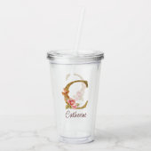 オーダーメイド 名前 ゴールド箔 バラ ピンク くすみ Letter C アクリルタンブラー (裏面)