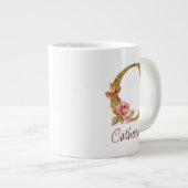 オーダーメイド 名前 ゴールド箔 バラ ピンク くすみ Letter C ジャンボコーヒーマグカップ (正面右)