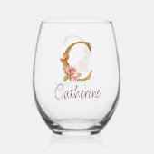 オーダーメイド 名前 ゴールド箔 バラ ピンク くすみ Letter C ステムなしワイングラス (裏面)