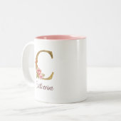 オーダーメイド 名前 ゴールド箔 バラ ピンク くすみ Letter C ツートーンマグカップ (正面左)