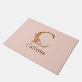 オーダーメイド 名前 ゴールド箔 バラ ピンク くすみ Letter C ドアマット (アングル)