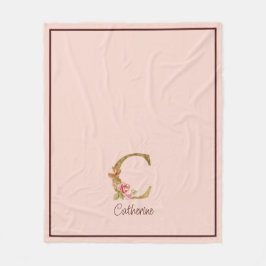 オーダーメイド 名前 ゴールド箔 バラ ピンク くすみ Letter C フリースブランケット
