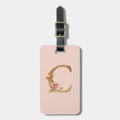 オーダーメイド 名前 ゴールド箔 バラ ピンク くすみ Letter C ラゲッジタグ (正面縦)
