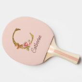 オーダーメイド 名前 ゴールド箔 バラ ピンク くすみ Letter C 卓球ラケット (横)