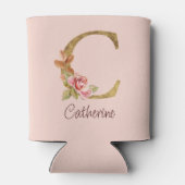 オーダーメイド 名前 ゴールド箔 バラ ピンク くすみ Letter C 缶クーラー (裏面)