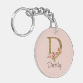 オーダーメイド 名前 ゴールド箔 バラ ピンク イニシャル D キーホルダー (正面左)