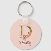 オーダーメイド 名前 ゴールド箔 バラ ピンク ブッシュ レター D キーホルダー (裏面)