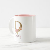 オーダーメイド 名前 ゴールド箔 バラ ピンク ブッシュ レター D ツートーンマグカップ (正面左)