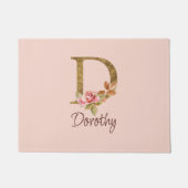 オーダーメイド 名前 ゴールド箔 バラ ピンク ブッシュ レター D ドアマット (正面)