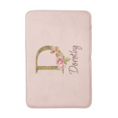 オーダーメイド 名前 ゴールド箔 バラ ピンク ブッシュ レター D バスマット (正面縦)