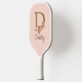 オーダーメイド 名前 ゴールド箔 バラ ピンク ブッシュ レター D ピックルボールラケット (左)