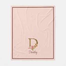 オーダーメイド 名前 ゴールド箔 バラ ピンク ブッシュ レター D フリースブランケット