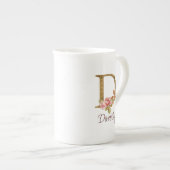オーダーメイド 名前 ゴールド箔 バラ ピンク ブッシュ レター D ボーンチャイナマグカップ (正面右)