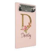 オーダーメイド 名前 ゴールド箔 バラ ピンク ブッシュ レター D ミニクリップボード (アングル)