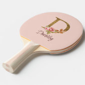 オーダーメイド 名前 ゴールド箔 バラ ピンク ブッシュ レター D 卓球ラケット (正面アングル)