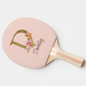 オーダーメイド 名前 ゴールド箔 バラ ピンク ブッシュ レター D 卓球ラケット (横)
