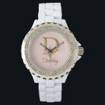 オーダーメイド 名前 ゴールド箔 バラ ピンク ブッシュ レター D 腕時計<br><div class="desc">オーダーメイド 名前 ゴールド箔 バラ ピンク ブッシュ レターDのデザインは、繊細で女性らしいスタイル、ロマンチックなタッチ、パーソナライズされた名前のデザインに最適な、輝きのあるエレガントな花のイニシャルを表現しています。 クリック 'パーソナライズ' で、あなた自身の名前や愛する人の名前を追加してください。</div>