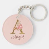 オーダーメイド 名前 ゴールド箔 バラ ピンク レター A キーホルダー (裏面)