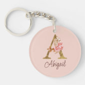 オーダーメイド 名前 ゴールド箔 バラ ピンク レター A キーホルダー (正面)