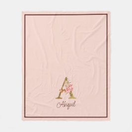 オーダーメイド 名前 ゴールド箔 バラ ピンク レター A フリースブランケット