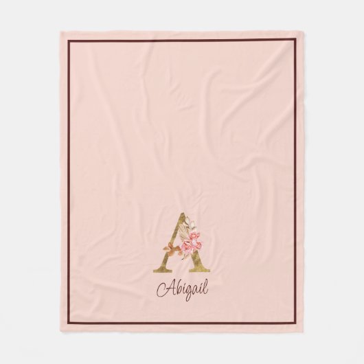 オーダーメイド 名前 ゴールド箔 バラ ピンク レター A フリースブランケット (正面)